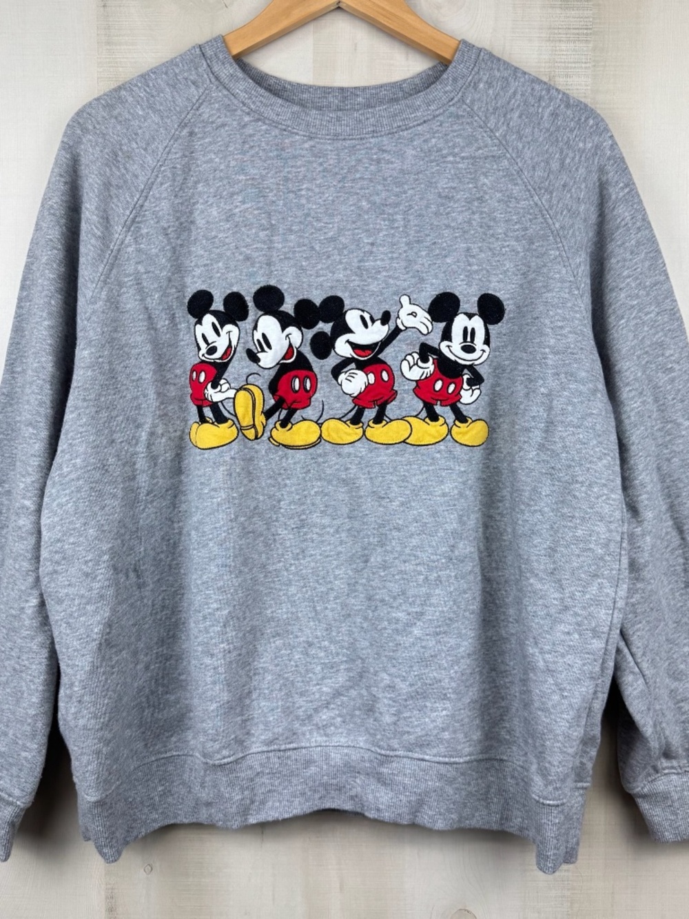 Disney Women’s Sweatshirt Multiple Embroidered Mickey Mouse Heathered Gray Large
